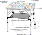 Yriuat Folding Camping Table 2ft Portable Pinic Table Adjustable Height Small Card Table Aluminum Foldable Lightweight with Carry Handle for Outdoor Indoor Hiking Camp BBQ Beach (Blooming Floral)