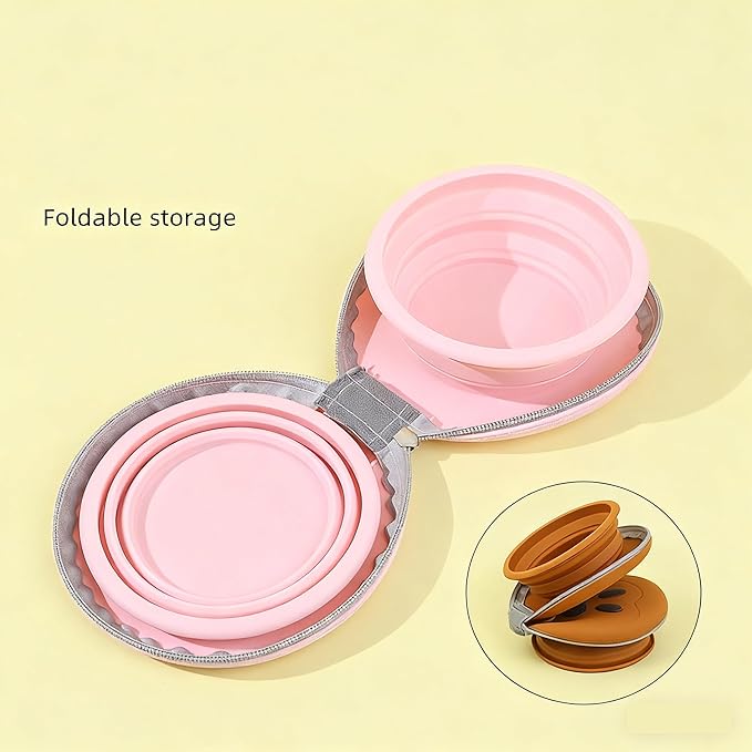 Collapsible Dog Bowls,2-in-1 Pet Bowls with Zipper Carrying Case and Carabiner Clip for Traveling Hiking Camping Walking,Pink