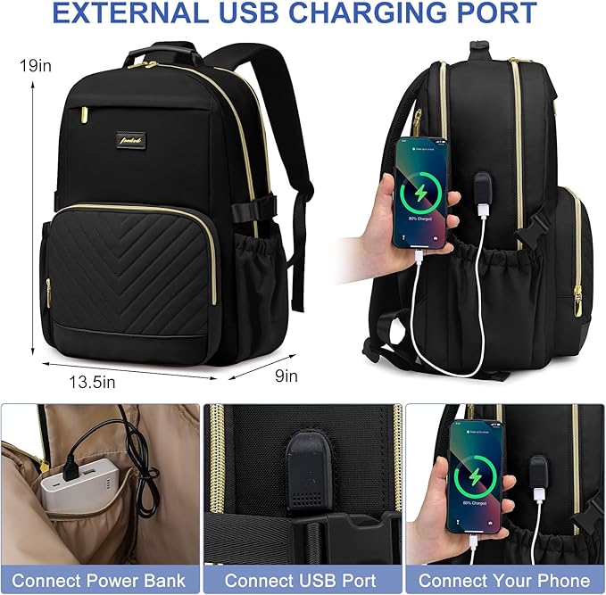 Focdod Laptop Backpack for Women Bookbag: 18 inch Work Backpacks with Pouch Pocket for Large Capacity Cup & USB Charger College Book Bag Travel Business Nurse Teacher Bookbags Anti-theft Back Pack