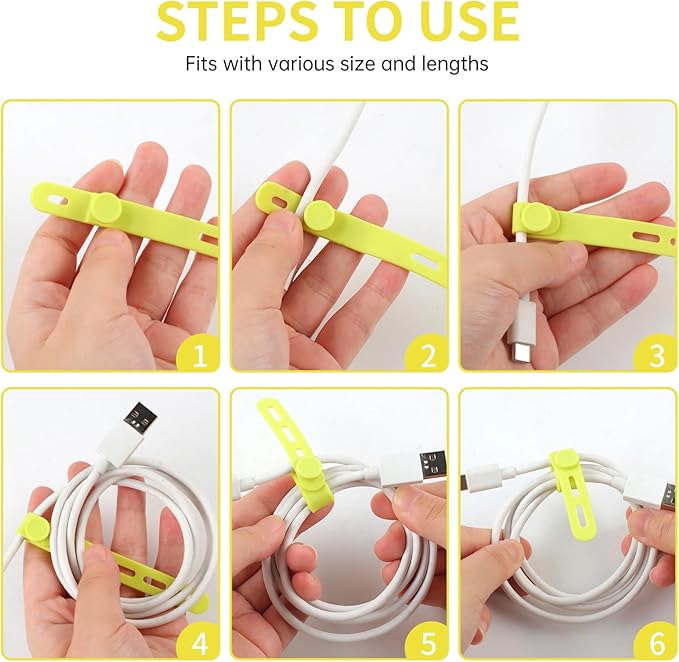 Oligei 25 Pcs Silicone Cable Ties, Cable Ties Reusable, High Elasticity Cord Wraps for Electrical Cords, Cord Organizer for Earphone, Phone Charger(Yellow)