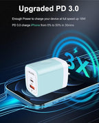 3pack Dual Port USB C Power Adapter, Usbc Pd 3.0 with USB A Qc 3.0 Fast Charging Block for Apple iPhone, Samsung Galaxy, Google Pixel, Moto, Kindle Fire, Ps5, Earbuds, Watches, Wireless Pad Brick Box