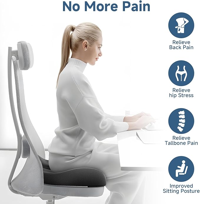 Benazcap Large Cooling Gel Seat Cushion for Office Chair Ergonomic Cushions-Gel & Memory Foam Coccyx Butt Pillow for Sciatica & Back Pain Relief for Long Sitting for Gaming Chair and Car Seat-Black