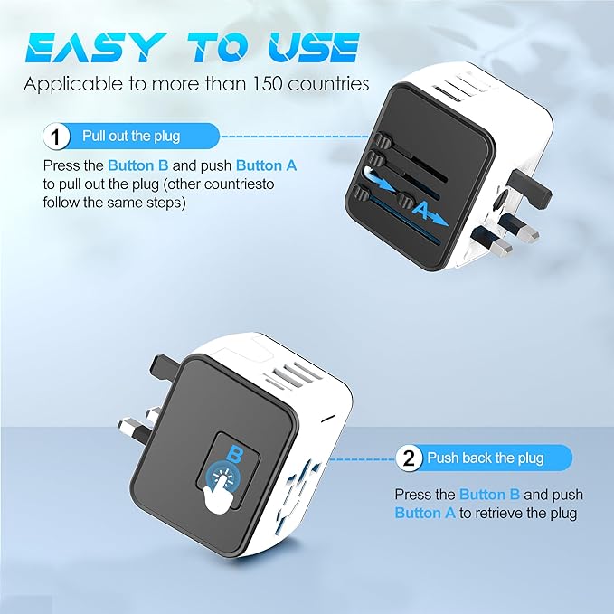 ISIX International Travel Adapter Universal Power Adapter Worldwide All in One 4 USB Perfect for European US, EU, UK, AUS,Asia 200+ Countries