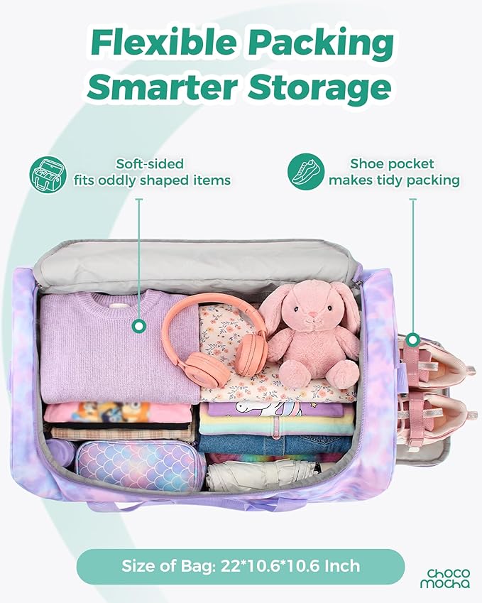 Choco Mocha Boys Suitcase with Wheels, Kids Rolling Duffle Bag Luggage for Travel 22inch, Light Blue