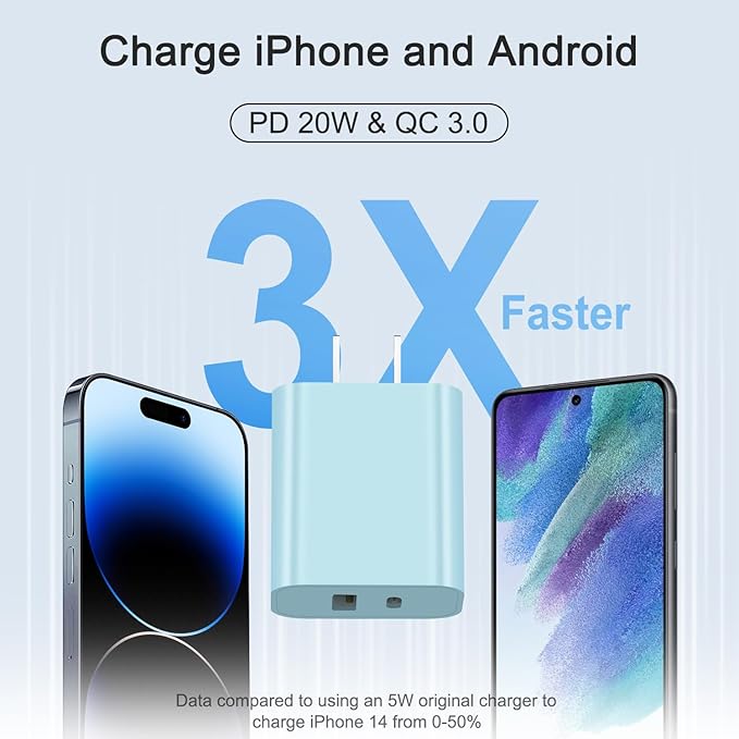 USB C Charger Block Charging Block Type C Charge 20W Wall Chargers 4 Pack for iPhone 16/16 Plus/16 Pro/16 Pro Max/iPhone 15/15 Pro/15 Pro Max/14/13/12 Pro/Samsung//Android(Blue)