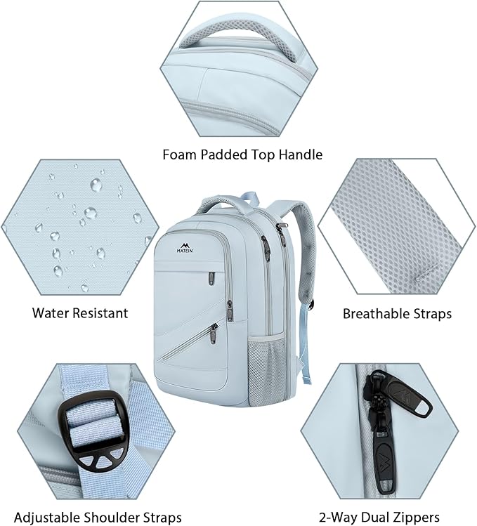 MATEIN 18 Inch Laptop Backpack for Women, TSA Approved Laptop Rucksack Large Capacity 50 L, Anti Theft Backpack with Comfortable Shoulder Straps for College Work Travel, Haze Blue