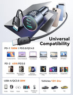 JOYROOM 175W USB C Car Charger Fast Charging, 3-Port Car Phone Charger PD100W+45W+USB30W Type C Car Charger Adapter with 100W USBC Cable Compatible with iPhone 16 Pro Max/16e, Samsung, iPad, Laptop