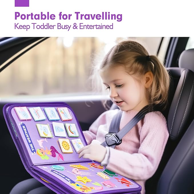 hahaland Busy Board Montessori Toys - 3 Year Old Girl Gifts Bithday Gift Ideas 3rd - 8 in 1 Preschool Learning Activities - Educational Toys Little Girls Age 3 Travel Busy Book for Airplane Car Rides