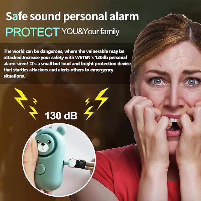 Personal Alarm Keychain 130dB 2 Pack, Multi-Function with LED Light, Safety Loud Self Defense for Women Girl Kids Elderly, Portable Security Cute Safe Sound Siren (Green+Pink)