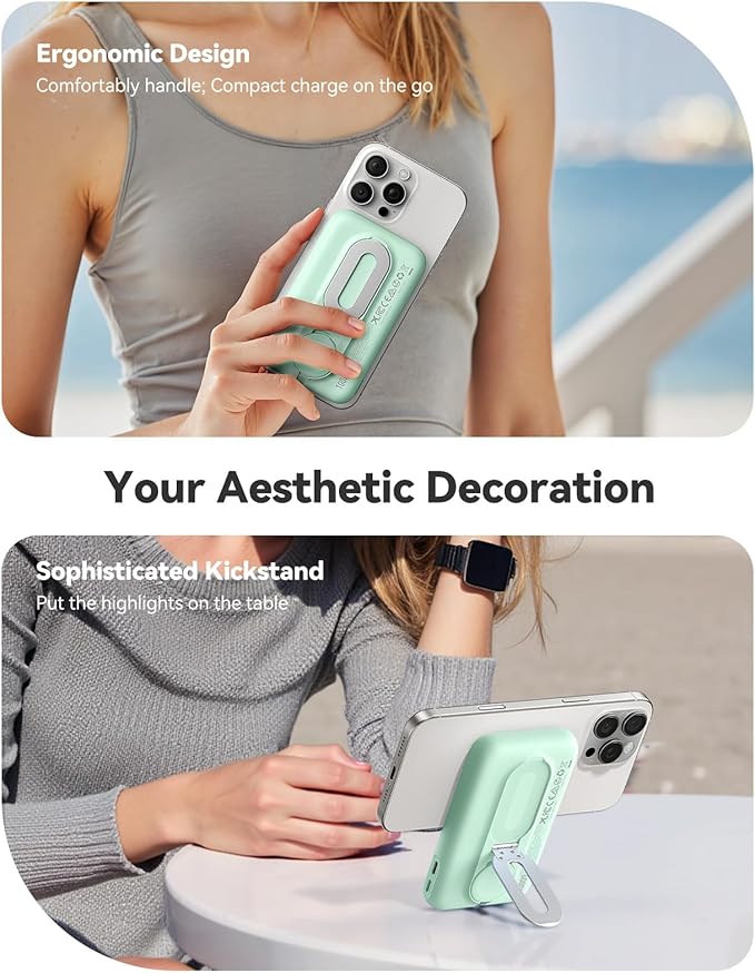 Magnetic Portable Charger for iPhone and Apple Watch, 10000mAh Wireless Power Bank PD 20W USB-C Fast Charging Battery Pack with Stand for iPhone 17/16/15/14/13/12 Pro Max、Air、iWatch 11-1/SE/Ultra 3-1