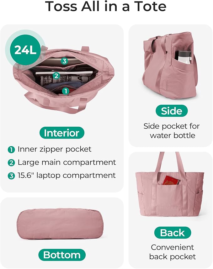 BAGSMART Tote Bag for Women, Tote Bag with Zipper Work Tote with Compartments Nurse Shoulder Hanbag for Travel, Gym