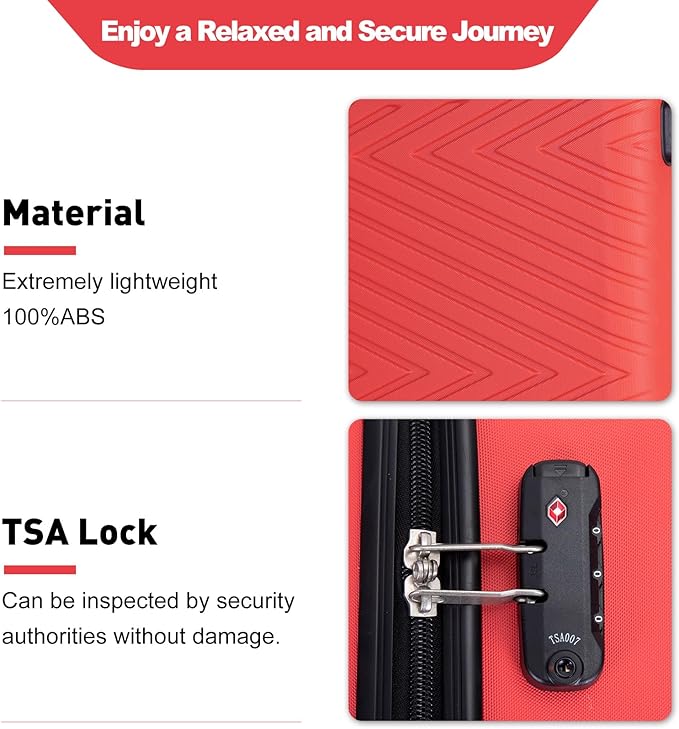 Tripcomp 4-Piece Hardside Luggage Set with TSA Lock, Lightweight ABS Suitcases With Spinner Wheel Scratch Resistant, 16/20/24/28 inch, Vibrant Red