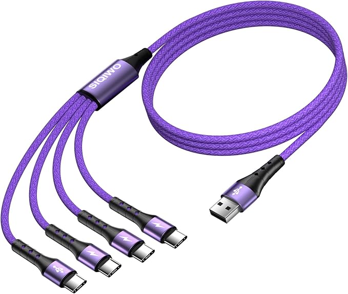 SIQIWO Multi USB C Cable Fast Charging, [4FT/2 Pack] QC 3.0(3A) USB C Splitter Cable, 4 in 1 Charger Cord with 4 Type C Ports, for iPhone 17/16/15 Series, iPad Air/Pro, Samsung Galaxy S26, Pixel, PS5