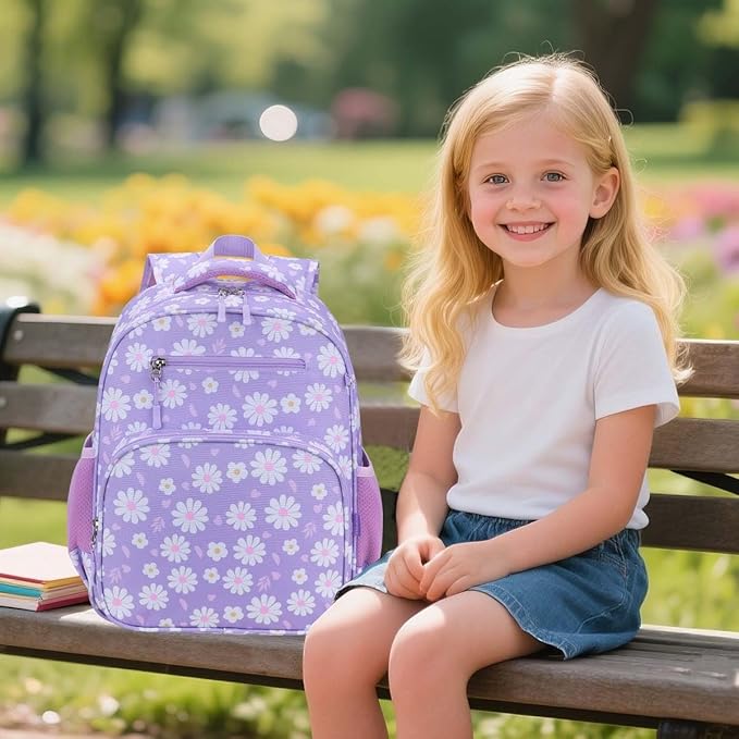 RHCPFOVR Kids Backpack for Girls - Girls Backpack 3-8 Ages Flower for Kids 15 Inch School Bookbag for Kindergarten Elementary School Bookbag for Girl 1st 2nd Grade