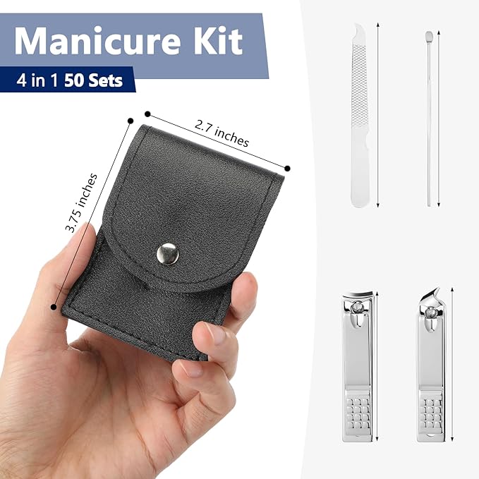 Geosar 50 Set Travel Manicure Kit Bulk Professional Nail Clippers Pedicure Nail Care Tools Grooming Stainless Steel Set with Portable Travel Case, Gift for Christmas Men Women(Black)