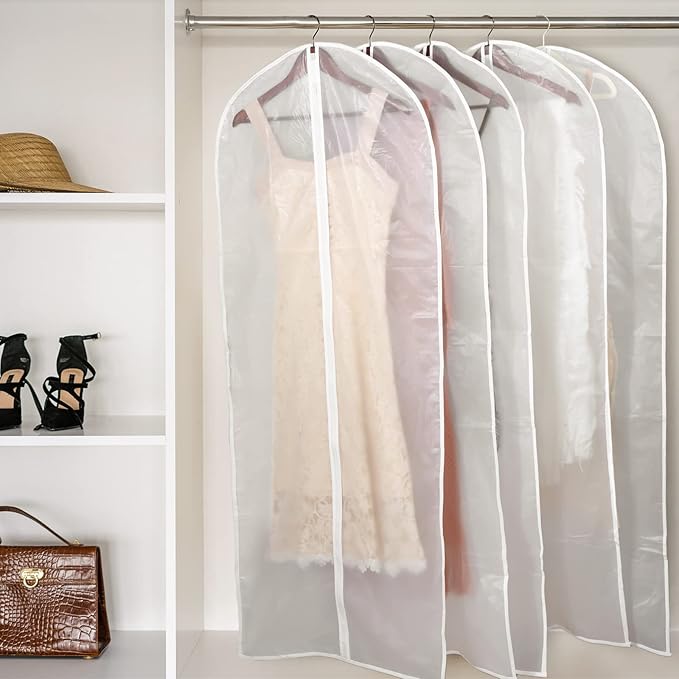 Weysat Set of 36, 24 x 60 Inch Hanging Garment Bag Clear Garment Covers Plastic Clothes Protectors for Hanging Clothes Storage Full Zipper Suit Bags PEVA Breathable Cover for Clothing Coat