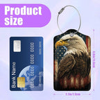 3 Pack American Flag Bald Eagle Luggage Tags for Suitcase PU Leather Travel Luggage Tag Privacy Cover ID Label for Women Men Baggage Backpack Handbag School Bag