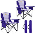 Colegence Heavy Duty Camping Chair for Adults Set of 2, Oversized Heavy People Foldable Outside Camp Chairs, with Cooler Bag Cup Holder, Side Pocket for Lawn,Sport,Outdoor,Deep Purple