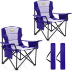 Colegence Heavy Duty Camping Chair for Adults Set of 2, Oversized Heavy People Foldable Outside Camp Chairs, with Cooler Bag Cup Holder, Side Pocket for Lawn,Sport,Outdoor,Deep Purple