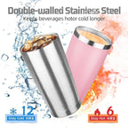 20 oz Tumbler with Lids and Straws, Stainless Steel Insulated Travel Coffee Mug, Double Wall Vacuum Insulated Tumblers, Powder Coated Coffee Tumbler for Cold & Hot Drinks (Silver, 4pack)