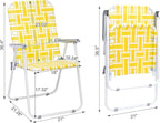 Folding Patio Lawn Webbed Chair Set of 2, Portable Outdoor Beach Chair for Adults, Camping Chair Steel Frame 300lbs Capacity for Yard, Garden Dining, Party, Picnic, Yellow
