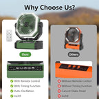 Allsion Camping Fan - 24000mAh Portable Fan, Rechargeable Fan with Light & Remote, Battery Powered Fan 4 Speed Strong Airflow, Desk/Camping/Outdoor/Gym Fan for Office Travel Treadmill Camping Gear