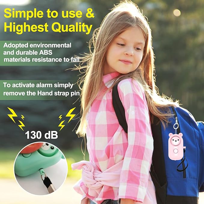Personal Alarm Keychain 130dB 2 Pack, Multi-Function with LED Light, Safety Loud Self Defense for Women Girl Kids Elderly, Portable Security Cute Safe Sound Siren (Green+Pink)