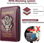 Passport Holder for Travel Women Men, Passport Wallet RFID Blocking US Passport Cover Case, Waterproof Leather Travel Documents Holder with Vaccine Card Slot, Ticket Organizer Carrier