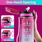QLUR Water Bottle with Straw, 32oz Motivational Water Bottles with Time Marker to Drink, Tritan BPA Free, 1L Sports Water Bottle with Carry Strap LeakProof for Women Gym Fitness Outdoor (1 Pack)