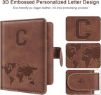 Passport Holder Wallet Cover Personalized Letter A-Z Travel Wallet RFID Blocking Passport Cover Wallet Case for Travel Passport Book Holders for Women and Men, Brown-C