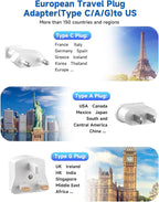 European Travel Plug Adapter, US to European Plug Adapter with 3 American Outlets & 4 USB, 3ft European Power Cord, International Travel Power Strip, Type C for Europe EU Germany France, Travel, White