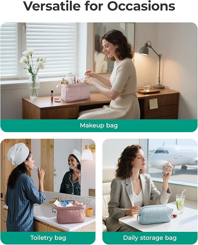 BAGSMART Makeup Bag Travel Toiletry Bag, Puffy Padded Make Up Bags for Women Makeup Organizer Case, Wide-open Pouch Purse Travel Essentials Toiletries Accessories Brushes, Lavender Purple