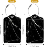 2Pack Luggage Tags for Suitcases, Cute Unique Pu Leather Cruise Luggage Tag with Privacy Cover ID Label Address Card and Metal Ring Suitable for Women Men Kids Travel Bag Black Marble Texture