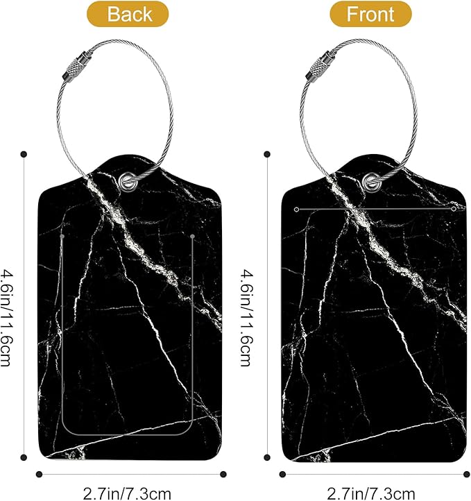 2Pack Luggage Tags for Suitcases, Cute Unique Pu Leather Cruise Luggage Tag with Privacy Cover ID Label Address Card and Metal Ring Suitable for Women Men Kids Travel Bag Black Marble Texture