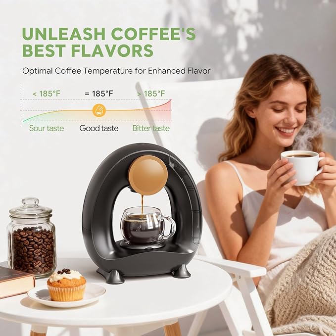Single-Serve Coffee Maker, 2 in 1 One Cup Coffee Machine Compatible with K-Cup Pod & Coffee Grounds/Tea with One Button Operation,Fast Brew in 1 minute,Compact For Home, Office, RV and Dorm (Black)