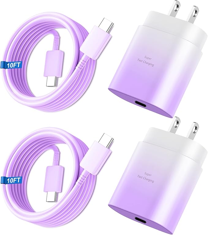Super Fast Charger Type C, 25W USB C Wall Charger Fast Charging for Samsung Galaxy S26 Ultra/S26/S26+/S25 Ultra/S25/24 Ultra/S24/S23 Ultra/S22 Ultra with 10FT Long Android Type C Charger Cable 2Pack