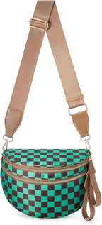 Black and White Checkered Crossbody Bag Bum Bag for Women,Spacious Checkered Purse Fanny Packs Belt Bag