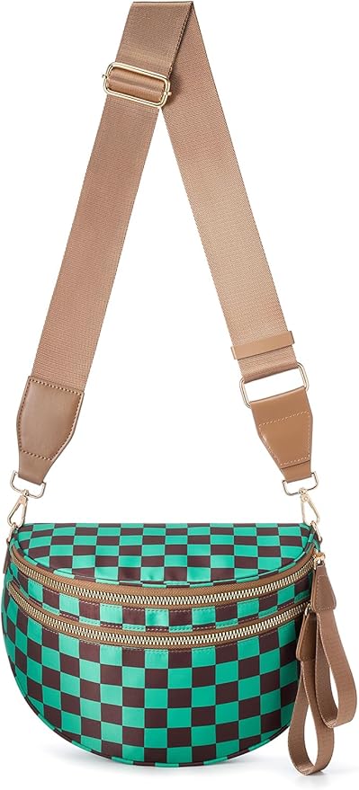 Black and White Checkered Crossbody Bag Bum Bag for Women,Spacious Checkered Purse Fanny Packs Belt Bag
