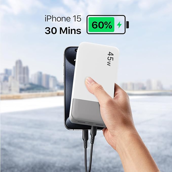 JUOVI J2621 Power Bank Portable Charger 20000mAh 45W, PD3.0 QC 4.0 Fast Charging Battery Pack with LED Display,2 USB-C,2 USB-A for iPhone 15 16, MacBook