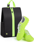 GLORIEROO Smell Proof Shoe Bags for Travel-Soccer Cleat Bag Smell Proof with Active Carbon Fabric | Odor-Absorbing Water-Resistant Track Shoe bags for Sports (Black with Green, UP TO US11)