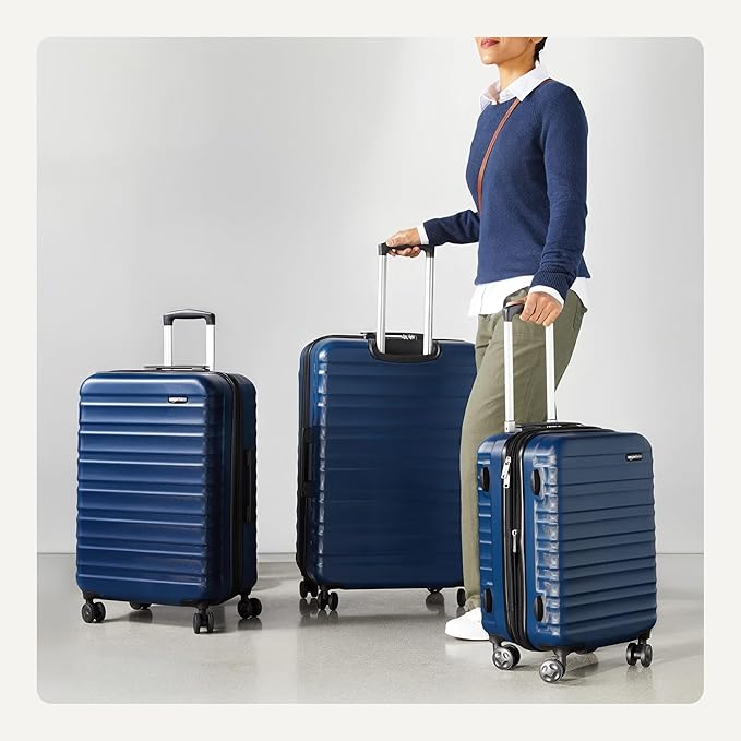 Amazon Basics 3-Piece Hardside Expandable Luggage Set (21" Carry-On, 26", 30"), Spinner Suitcases with Multi-directional Wheels, Scratch-Resistant Surface, Navy Blue