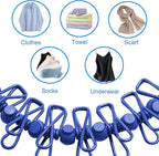 2 Pack Camping Clothesline Portable 12 Clothespins, Blue Camping Accessories Travel Clothesline for Outdoor Indoor, Retractable Clothes Line Elastic Clothesline for Camper Hotel Room