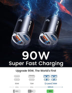 MRGLAS 2-Pack 90W USB C Car Charger,[Super Mini Metal] Car Charger Fast Charging Adapter PD+QC3.0 Dual Port Type C Car Cigarette Lighter USB Compatible iPhone 17 16 15 Pro Max iPad Samsung S26 25