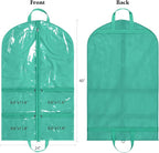 KEEGH Clear Garment Bags for Dance Costumes 40 inch Dance Garment Bags for Dancers Hanging Clothes for Closet Storage, with 4 Zipper Pockets for Dance Competitions, Ballet, Theatre, 6 Pack, Green