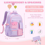 Kids Backpack, Backpack for Girls for Elementary School Multiple Pockets Ages 6-10(Purple)