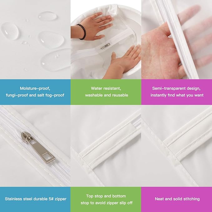 7-Pack 48-Inch Clear Garment Bags - White Translucent Hanging Dust Covers for Closets, Travel, and Seasonal Clothing Storage
