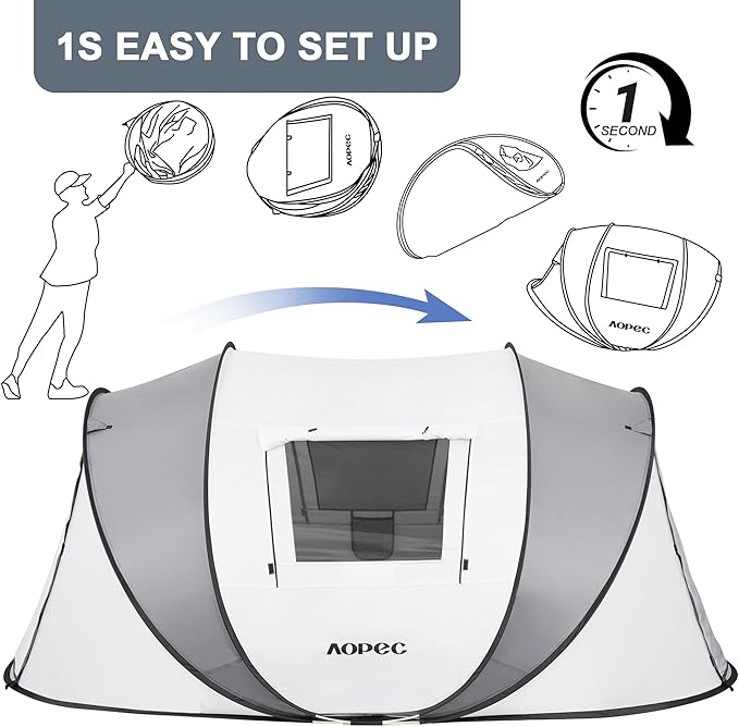 Pop Up Camping Tent, 2/4/6 Person Instant Tent Waterproof PU4500mm, Spacious Ventilated Camping Tent with Front Porch, Quick Setup Lightweight Portable for Outdoor Camping Hiking Beach