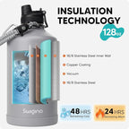 Swigina [2-IN-1 LID] Gallon Insulated Water Bottle with Silicone Boot (48hrs Cold/24hrs Hot) - DIY Stickers, Leakproof, BPA Free, 128 oz