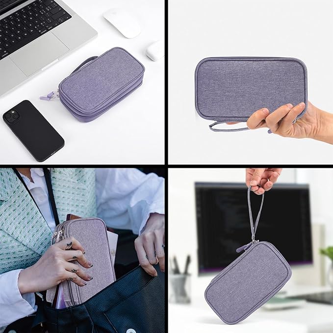 CAAORDKSO Travel Electronic Organizer Pouch Bag, Waterproof Portable Electronic Accessories Storage Multifunctional Case for USB, Cable, Cord, Charger, Phone, Power Bank, Earphone (Purple, Large)