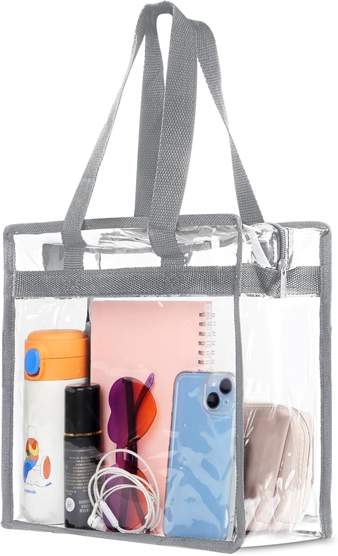 Hoiny Clear Bag for Stadium Events Approved, 12x6x12 Large Transparent Tote Bag with Zipper for Gym Concert Sports Festivals